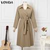 VONDA Женская мода лацкан длинный рукав однотонный пояс тренчкоты