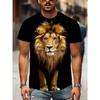 Men's Summer Fashion Casual 3D Printing Lion Pattern Trend Street Polyester Round Neck Short Sleeve T-shirt