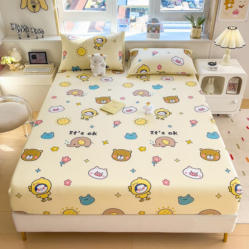 100%Cotton Fitted Bed Sheet Flower Printed Bed Sheet Set Single/Queen/King Pure Cotton Mattress Cover Protector Fitted Sheet