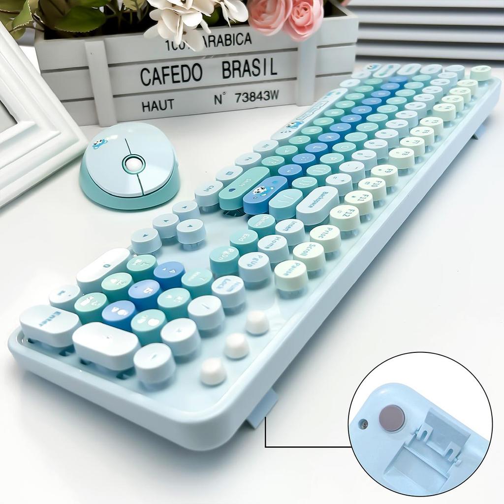 Mofii Беспроводная клавиатура и мышь в комплекте, 2,4 ГГц ретро полноразмерная клавиатура с цифровой панелью и симпатичная беспроводная мышь для компьютера ПК