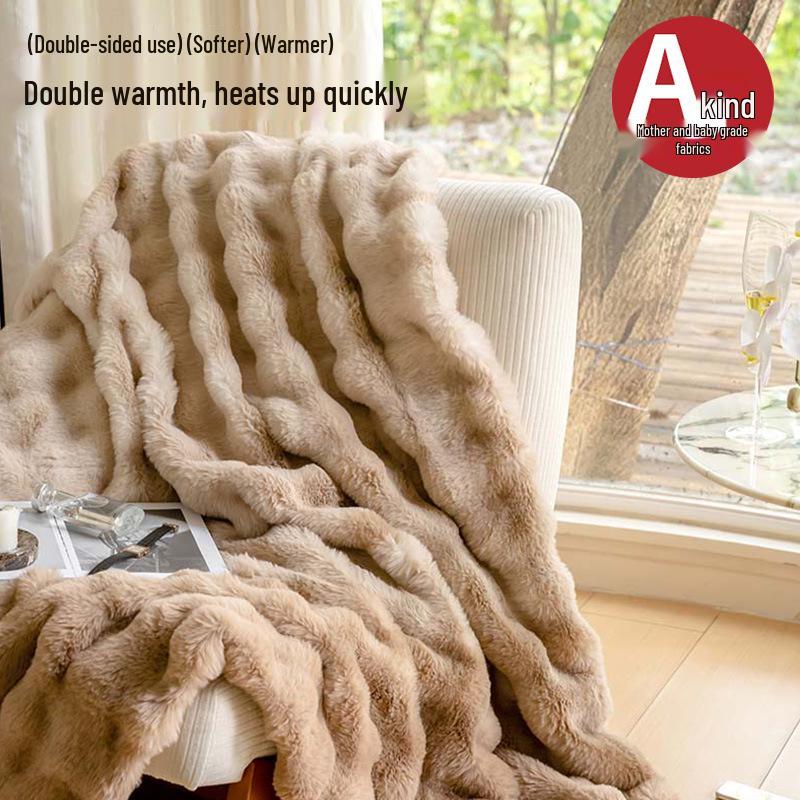 Утолщенное фланелевое зимнее одеяло: Шаль из кроличьего меха, кораллового флиса для офисного сна, кондиционирования воздуха и использования на диване