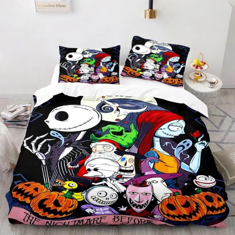 New Nightmare Before Christmas Duvet Cover with Pillow Cover Bed Set Jack and Sally 3D Skull Christmas Bedding Set Bedroom Decor