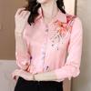 Модная шелковая блузка с цветочным принтом, женская элегантная женская рубашка с длинным рукавом и пуговицами, свободная женская одежда, женские топы Blusas 24678