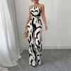 2026 Womens Elegant Sleeveless Printed Jumpsuit High-Waisted Wide-Leg Casual Office Wear