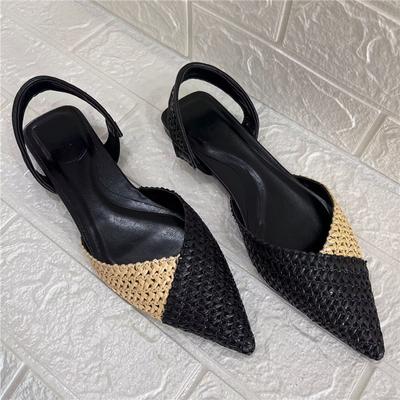 Плетеные женские сандалии, лето 2024, разноцветные туфли на плоской подошве, женские пляжные шлепанцы с острым носком, гладиаторы Sandalias Mujer