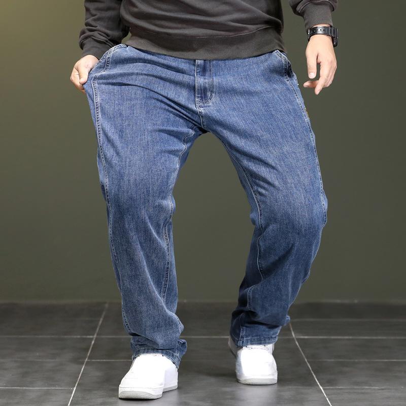 Высокоэластичные джинсы большого размера, мужские свободные прямые брюки больших размеров, новые модные джинсы