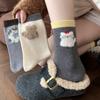 Женские носки до середины икры из соевого шелка и шерсти, милый мультяшный дизайн, теплые и толстые из овчины, в стиле колледжа, длинные носки-гольфы