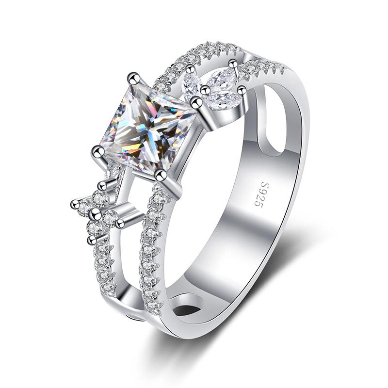 Bague Ringen Четыре когтя D Цвет 1 карат Принцесса огранка Муассанит Кольцо S925 Серебряная пластина Pt950 Платиновые украшения для женщин Свадебные украшения