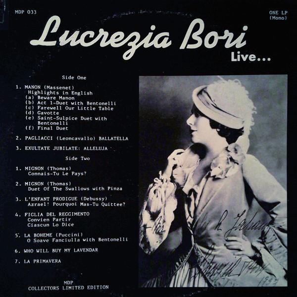 Виниловая пластинка LUCREZIA BORI Live MDP033 MDP US Classical Б/у