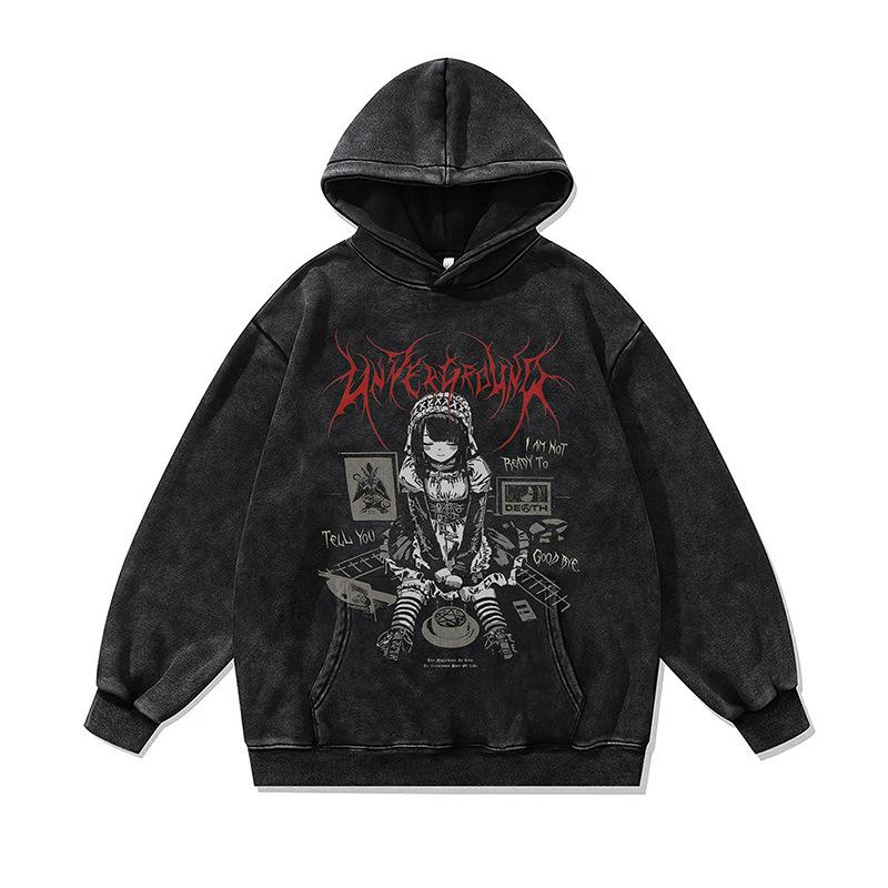 European And American High Street Digital Direct Injection Printing Hooded Sweater Men And Women Oversize Washed Old Hoodie