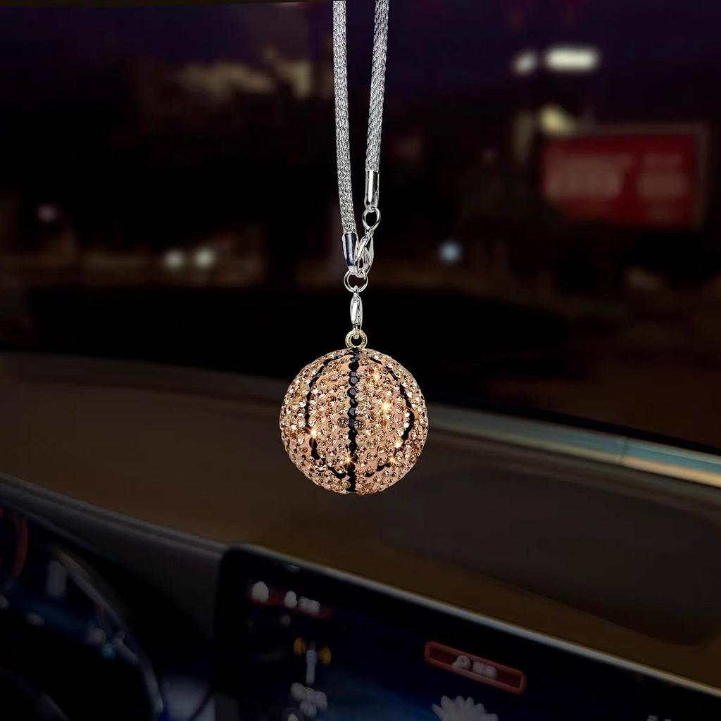 1x Bling Rhinestone Football Car Pendant, Crystal Soccer Rearview Mirror Hanging Ornament,6 Colors