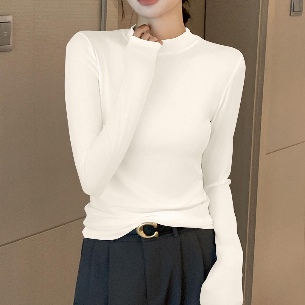 Женская однотонная однотонная футболка с полувысоким воротом и длинным рукавом