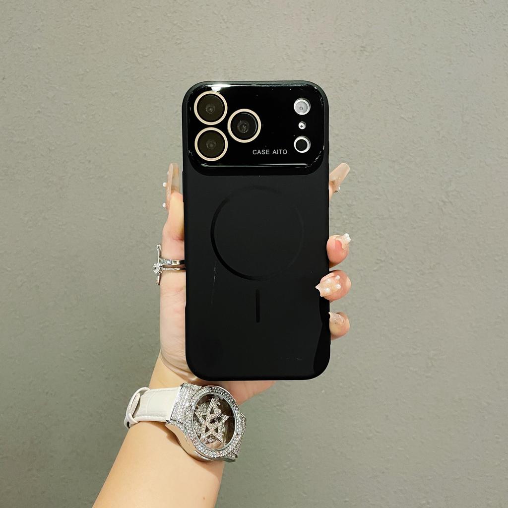 Чехол с большим окном из жидкого силикона с магнитами для iPhone 17 Air 16 15 14 13 Pro Max Для беспроводной зарядки Magsafe Матовый защитный чехол