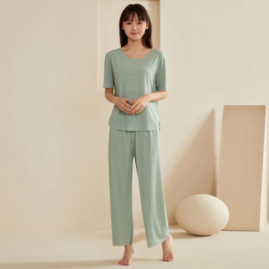 Женский комплект пижамы Ice Silk с короткими рукавами и широкими штанами, комплект летней ультратонкой двухкомпонентной пижамы для дома и сна
