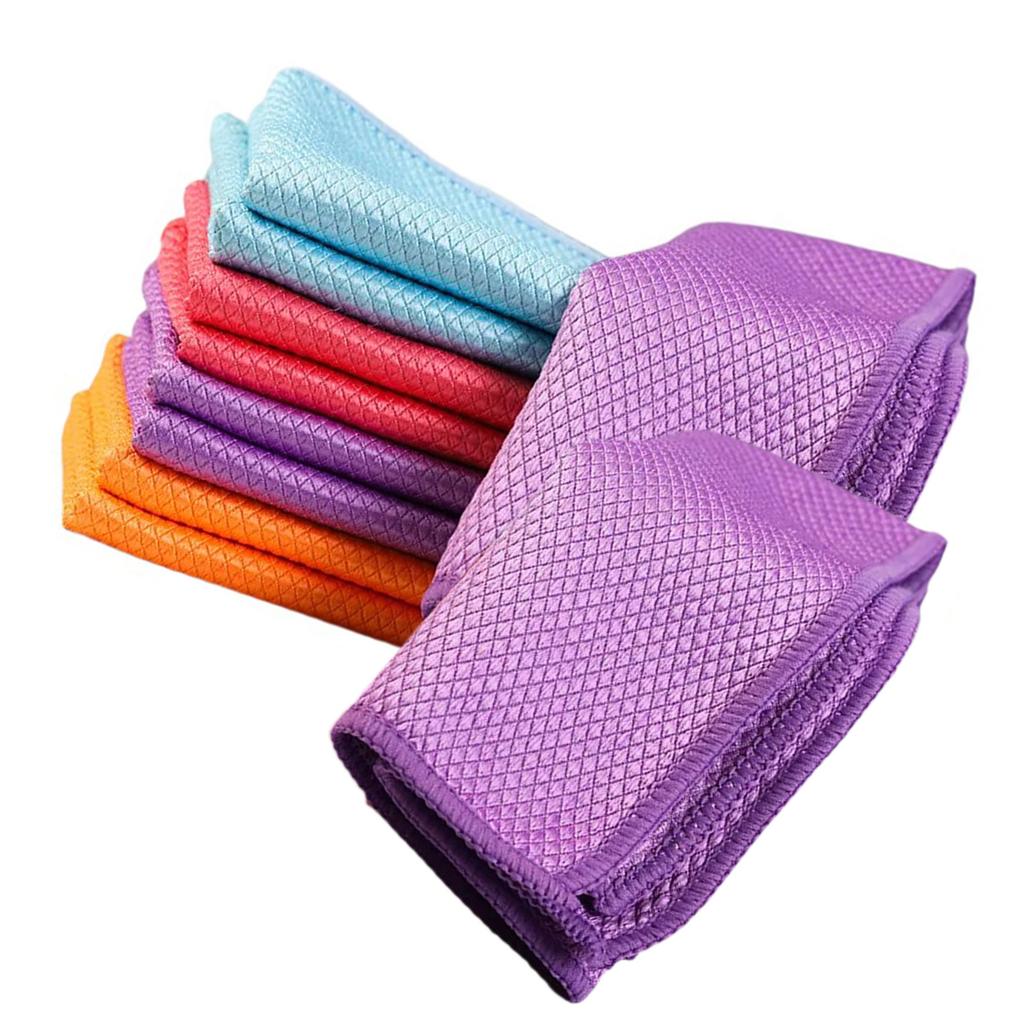 Pack Of 10 High Absorbent Fish Scale Microfiber Cleaning Cloths for Streak Free Surfaces In Kitchen and Home