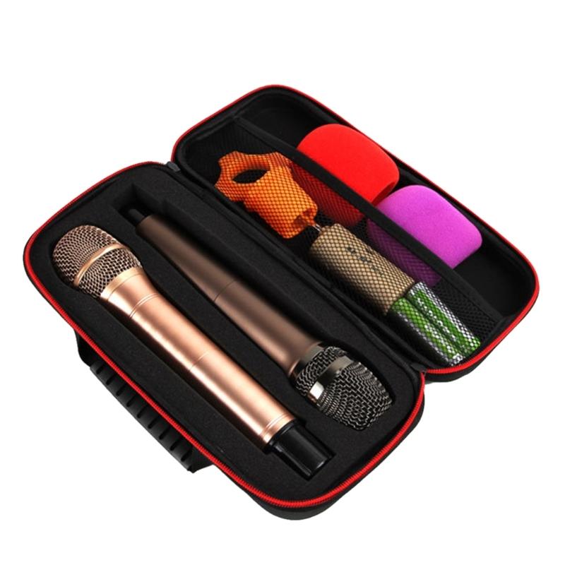Microphone Travel Storage Bag, Double Mic Protective Storage Box Shockproof Carry Case with Nonslip Rings Sponge Cover