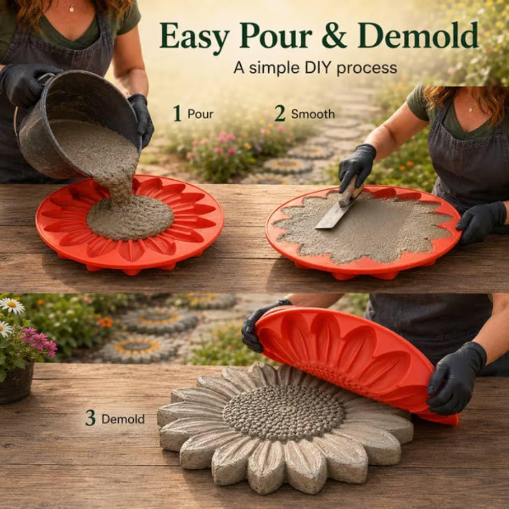 Reusable Sunflower Stepping Casting Mould For Garden Walkway Path Diy Pavement Cement Craft Making Tool Outdoor Yard Ornament