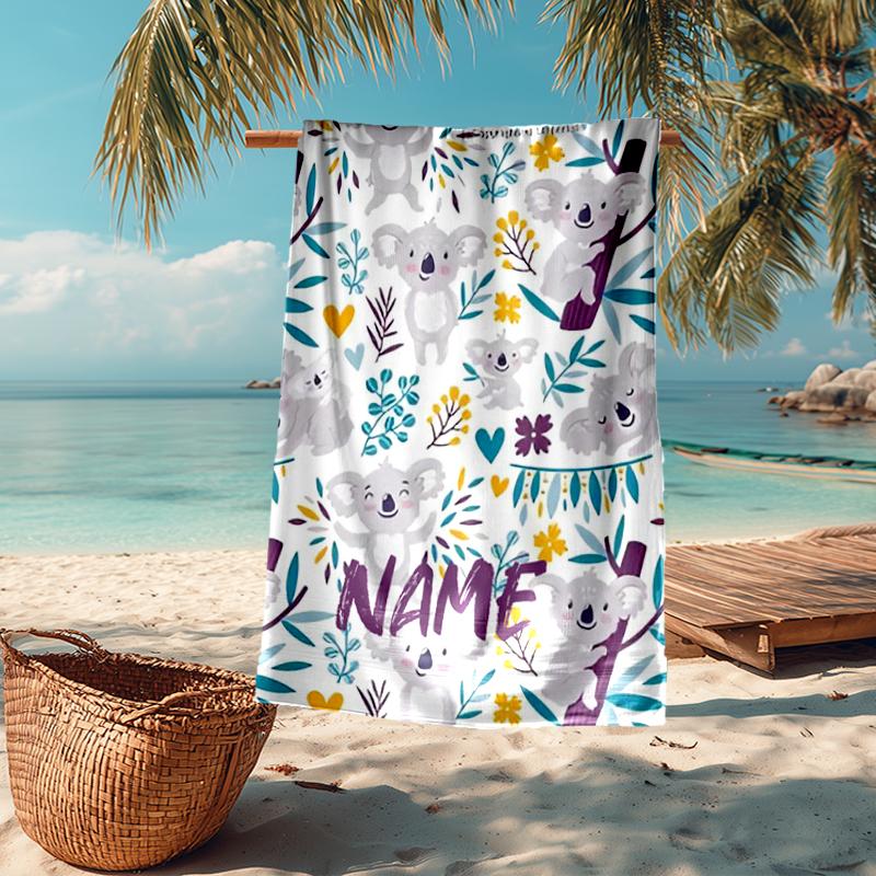 Custom Name Ultra-Soft Beach Towel with Koala Theme,Ideal for Pool - Camping, Diving - Perfect Travel Essential, Vibrant Beach Towel.