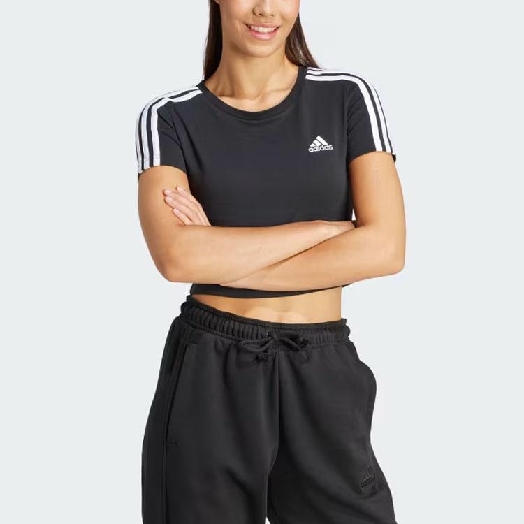 Adidas Футболка Essentials с 3 полосками, женские топы, черные IR6111