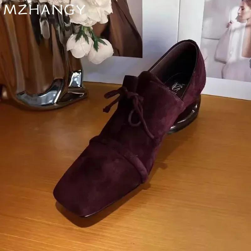 Замшевые туфли на квадратном носке со средним каблуком, женские дизайнерские туфли на толстом каблуке, тренд 2025 года, модные туфли-лоферы, туфли-лодочки, зимняя новинка, женские туфли-лодочки