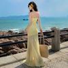 Island vacation beautiful long skirt light luxury mesh tube top dress skirt sexy waist hip fish tail dress