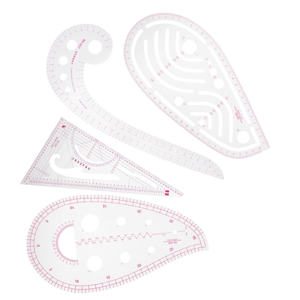 4Pcs Curve Ruler MultiFunction Vary Form Sewing Grading Proofing Plastic Clothing Design Tool
