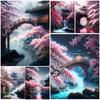 Japanese Cherry Blossoms 5D DIY Diamond Painting Waterfall Temple Landscape Full Diamond Mosaic Embroidery Cross Stitch