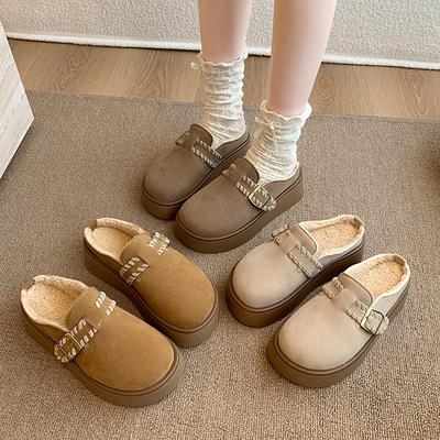 Новые женские французские винтажные утепленные тапочки - Закрытый носок, круглый носок, амортизация, увеличение высоты, удобная подошва