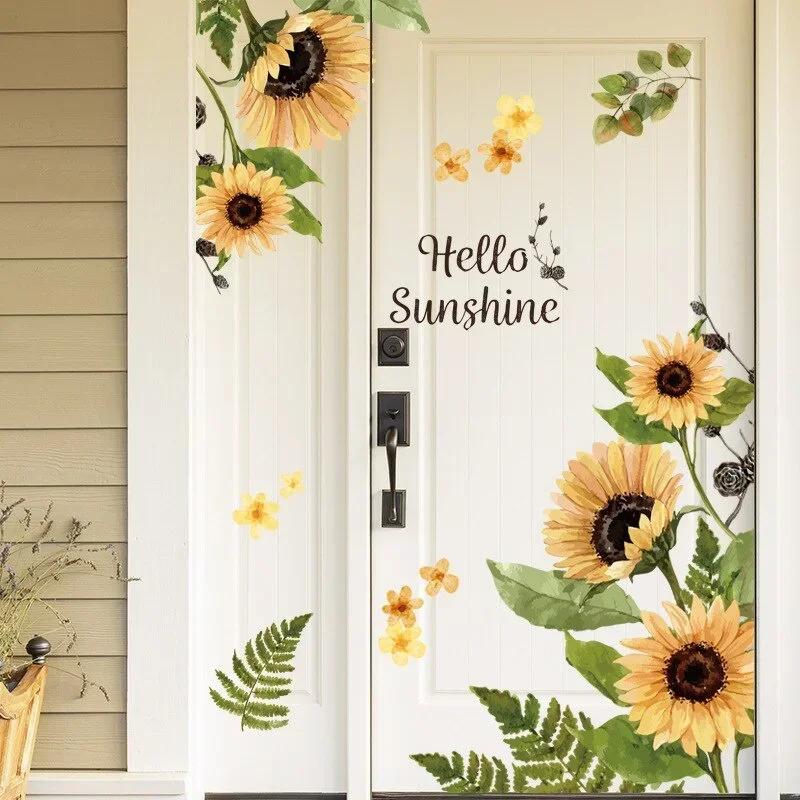 Sunflower Wall Stickers Glass Decorative Stickers Living Room Floral Background Wall Bedroom Room Decoration Accessories