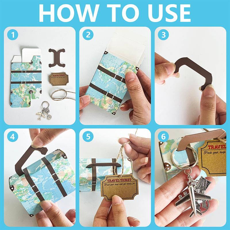 10 наборов мини-чемоданов, подарочных коробок, конфет, подарочных коробок для вечеринки с брелками в виде самолета и дорожных билетов для свадебной вечеринки