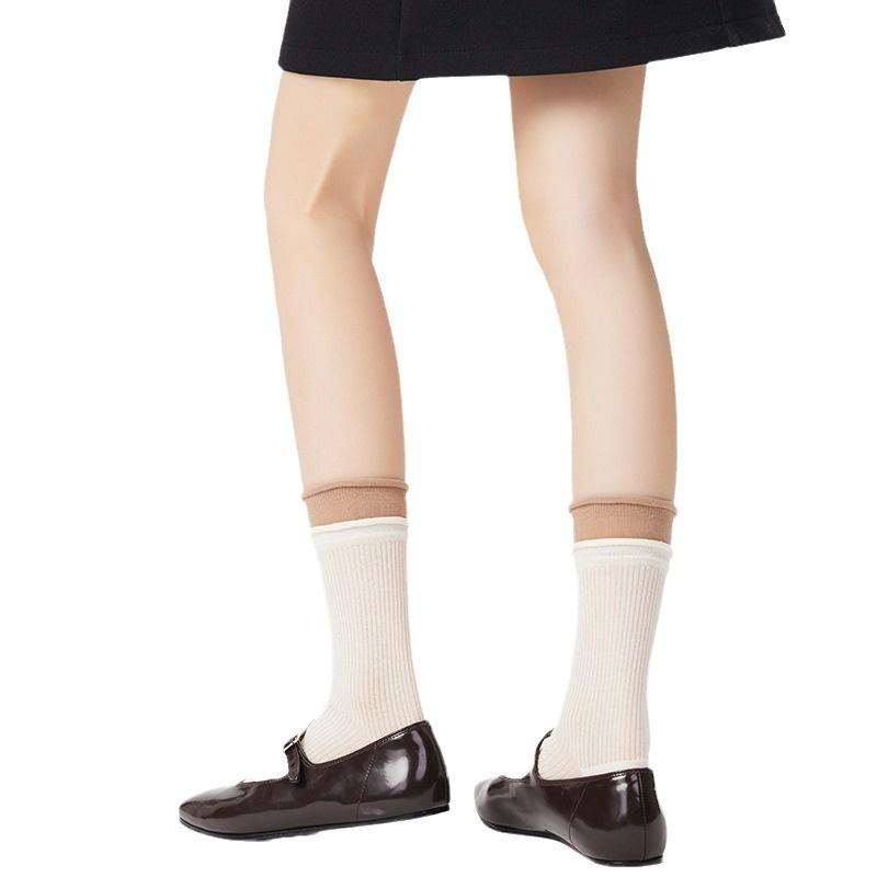 Anti-Bacterial Cotton Two-tone Contrast Spliced Women's Thin Summer Seamless Mid-Calf Socks Trendy Versatile Rolled-Edge Stacked