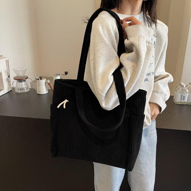 Большая вместительная сумка-тоут, однотонная женская вельветовая сумка через плечо, сумка через подмышку