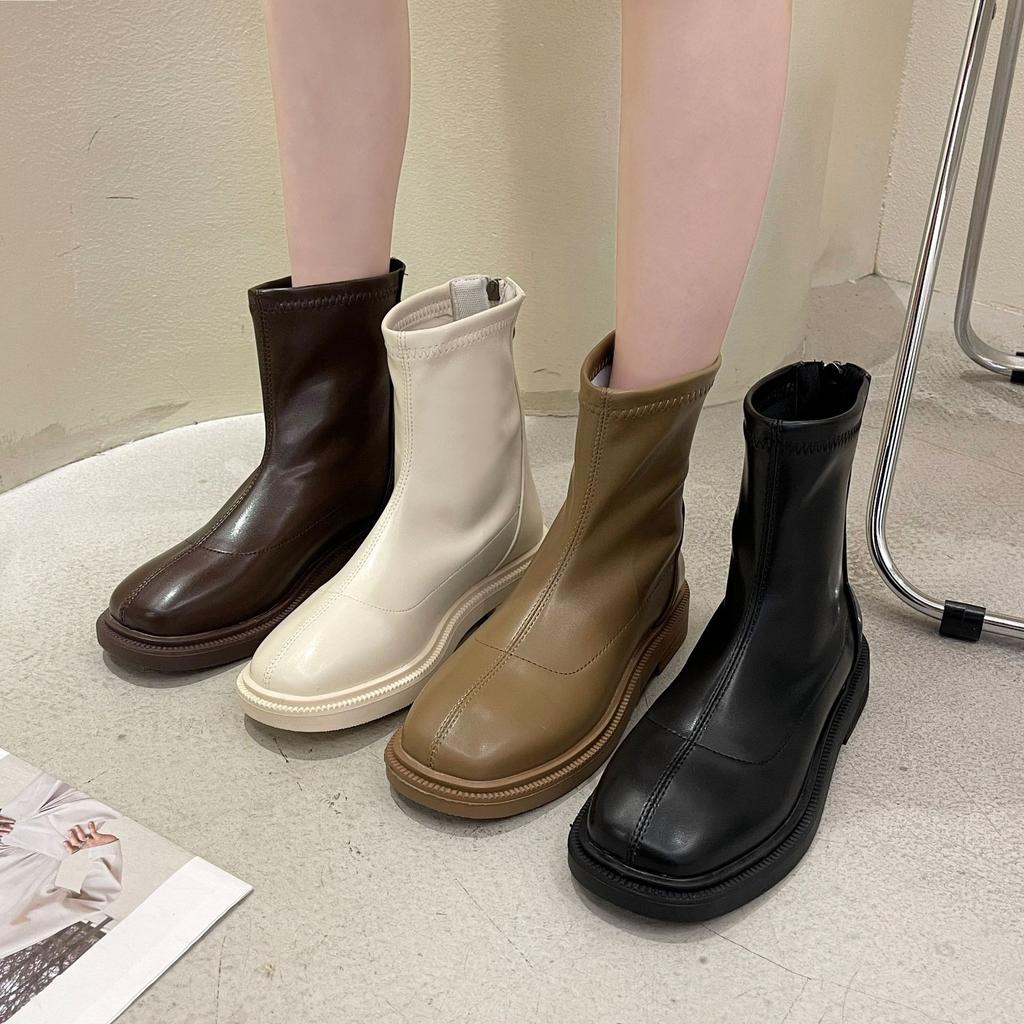 Модные женские ботинки на молнии в корейском стиле с толстой подошвой, белые ботинки, женские ботильоны, модные туфли на низком каблуке, женские короткие ботинки