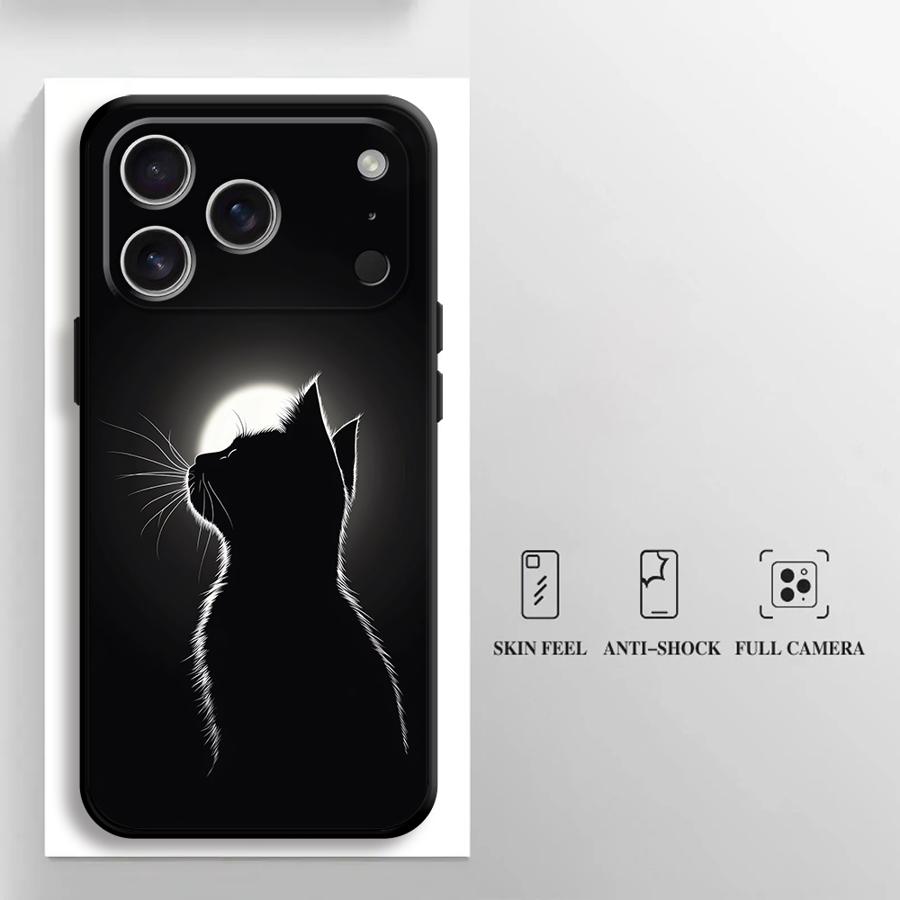 Чехол для Apple iPhone 17 Pro Max 14 15 Pro 7 8 13 11 12 Air XR XS MAX 16 Funda Чехол для телефона Черный Лунный Кот