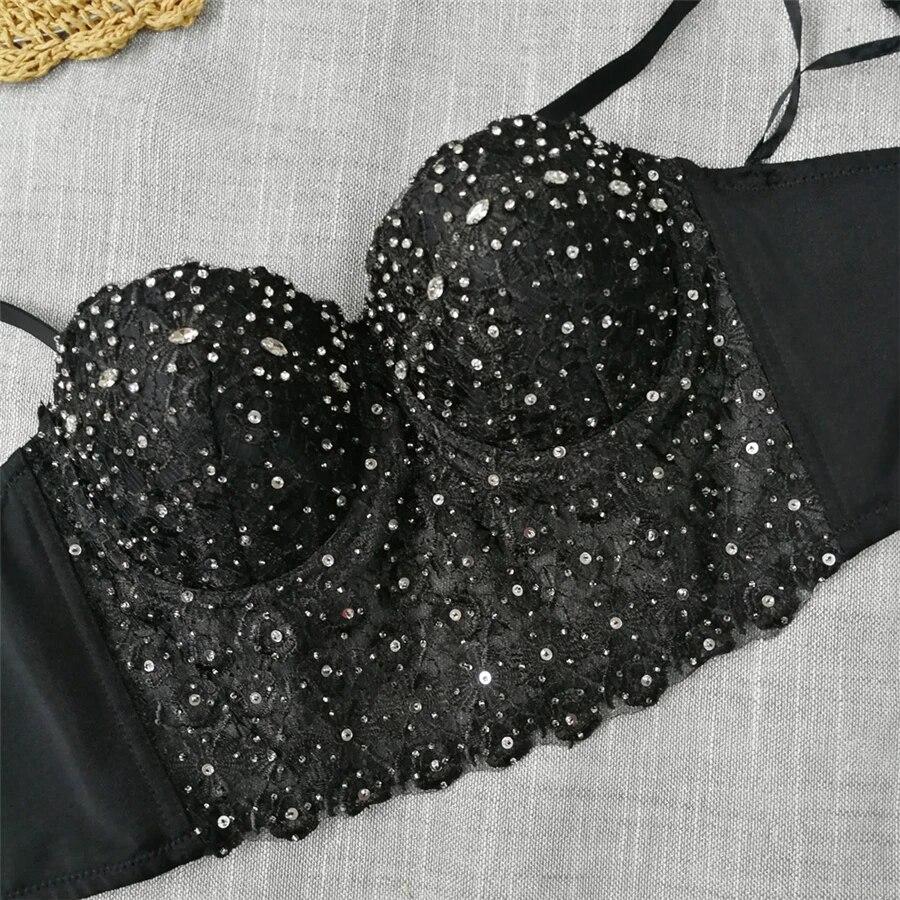 Укороченные топы yushutiff, кружевной женский корсет со стразами, летний бюстгальтер пуш-ап, укороченный бюстгальтер без косточек, женский бюстье, Femme Mujer, одежда