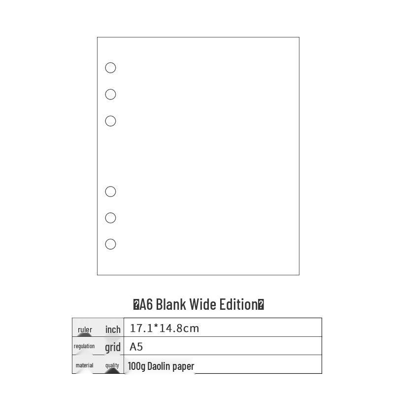 Бумага для планера на 6 кольцах формата A5 - Страницы в клетку, в линейку и пустые