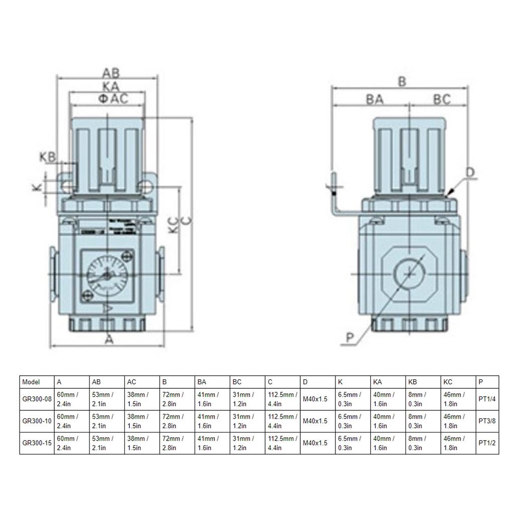 Compressor Regulator Aluminum Alloy Pressure Regulating Valve with Gauge 0.05‑0.9Mpa
