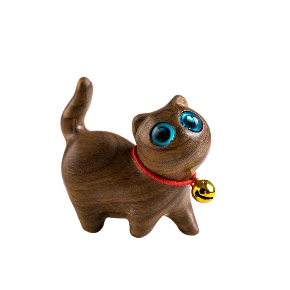 Kawaii Wooden Carved Figurine Mini Rainbow Car Ornament Cat Desktop Figurine Car