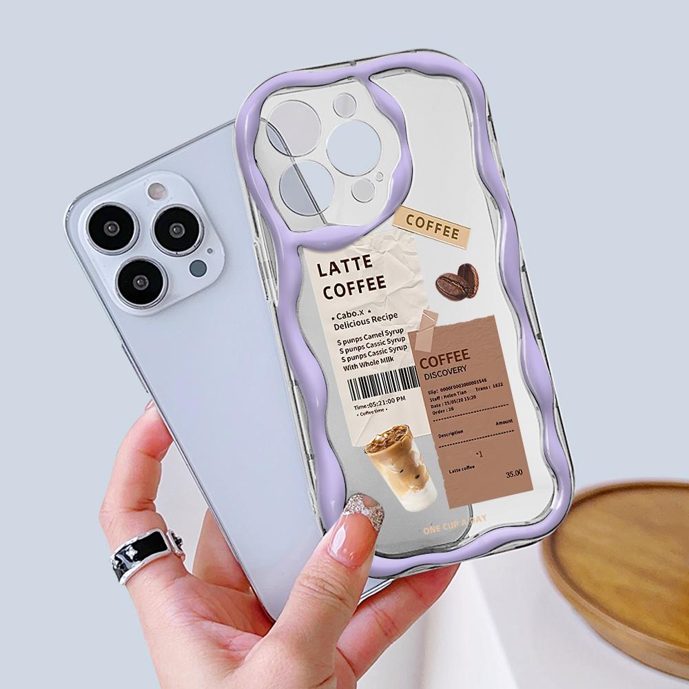 Cartoon Pattern Cream Texture Casing Wavy Edge Soft Silicone Cover Phone Case for IPhone Samsung Huawei Honor Xiaomi Redmi OPPO Realme Vivo Infinix