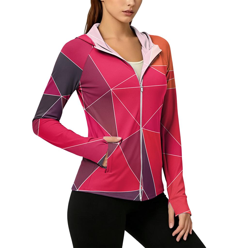 Womens Zip Up Hoodie Lightweight Long Sleeve Camouflage Print Sun Protection Jacket with Hood and Pockets for Outdoor Activities