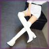 Large Size New Round Head Thick Heel High Elastic Boots White Knee Boots Long Boots Women's Medium High Heel Bag