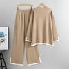 Элегантные женские топы с длинным рукавом, трикотажные комплекты из 2 предметов, повседневные женские свитера, костюмы с разрезом, длинные широкие брюки