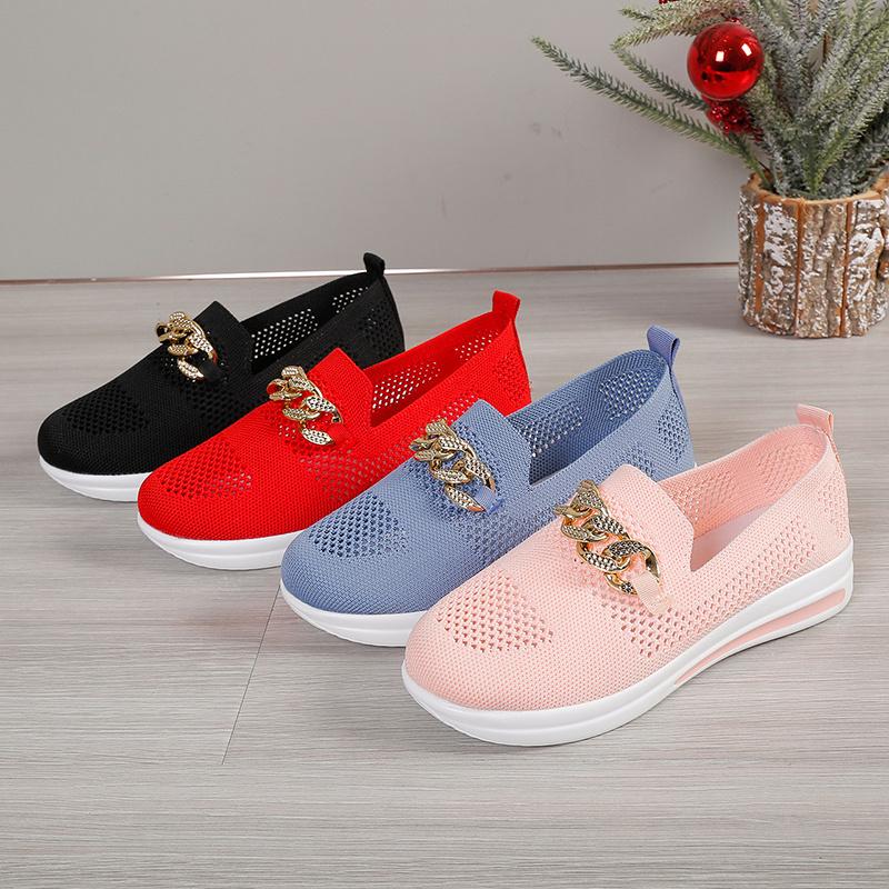 BreathableKnitLoafers для женщин Plus Size 43LightweightSoftSoleFlats Shoes Women 2024Autumn Anti-Slip Casual Shoes Ladies