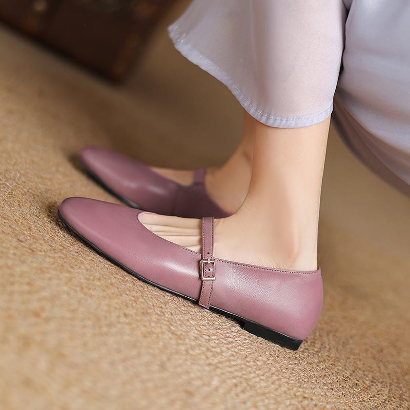 Krazing Pot Кожа коровы весна лето размер 41 толстый низкий каблук плоский с круглым носком женские неглубокие балетки