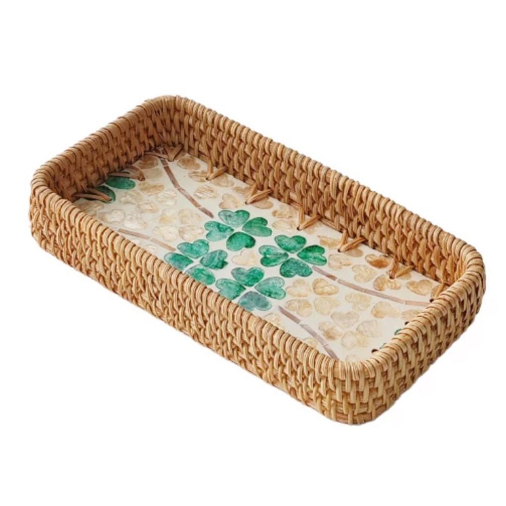 Hand Woven Rattan Shell Tray Rattan Weaving Bread Baskets Tray Living Room