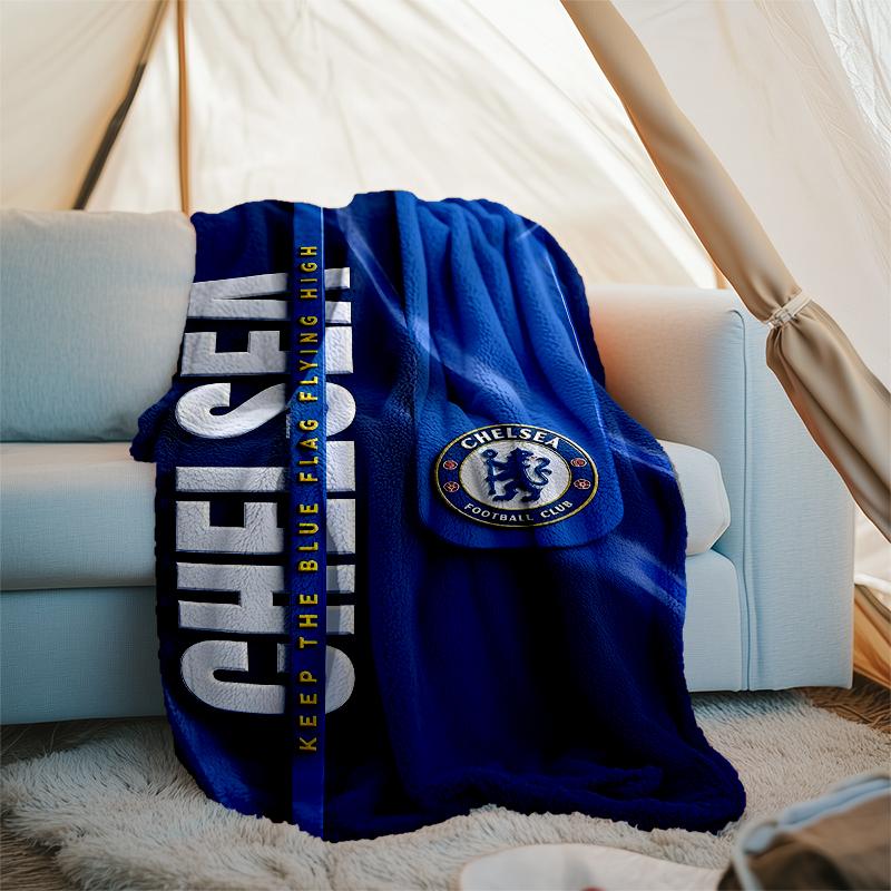 Chelsea FC logo printed throw blanket—soft,warm;versatile blanket for all seasons—perfect as &air-conditioning throw,nap blanket