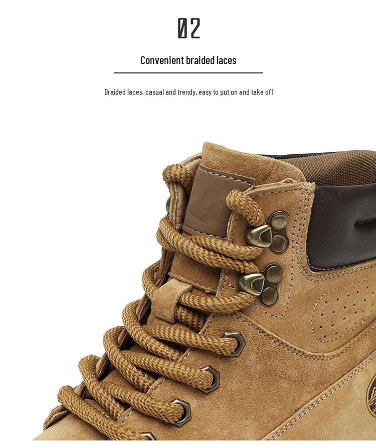 Мужские осенне-зимние ботинки хай-топ из натуральной кожи, плюшевые уличные рабочие ботинки желтого цвета в британском стиле