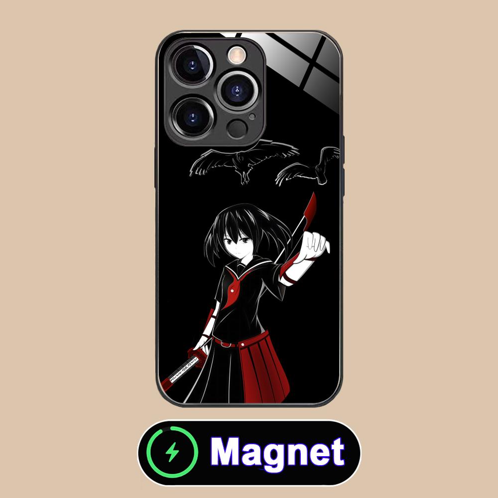 Akame Kurome Glass MagSafe Mobile Phone Case for iPhone 17 16 15 14 13 12 11 Air Pro Max Plus Mini Colorful Cover
