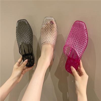 Баотоу крутые тапочки женские летние нескользящие на танкетке и повседневные хрустальные прозрачные ленивые полутапочки универсальные домашние