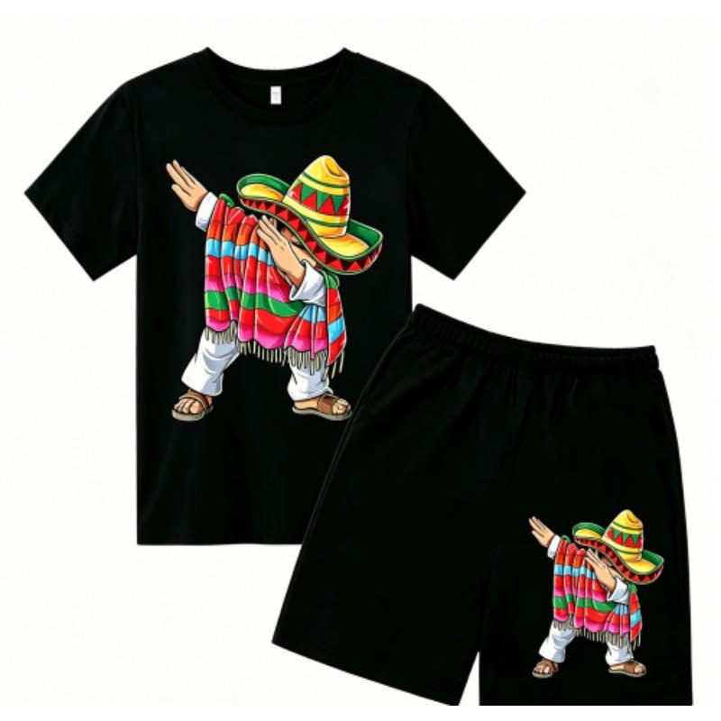 Fashion Cartoon Characters with Cool Stylish Designs Print Outdoor Street Kids T-shirt and Shorts Summer Home Casual Outfit Boy and Girl's Sports Set